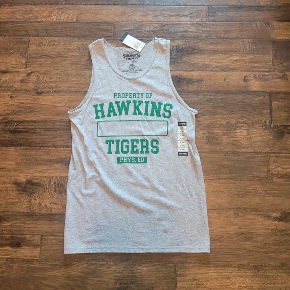 Netflix Gray Tank Top with Green 'Hawkins Tigers' Print